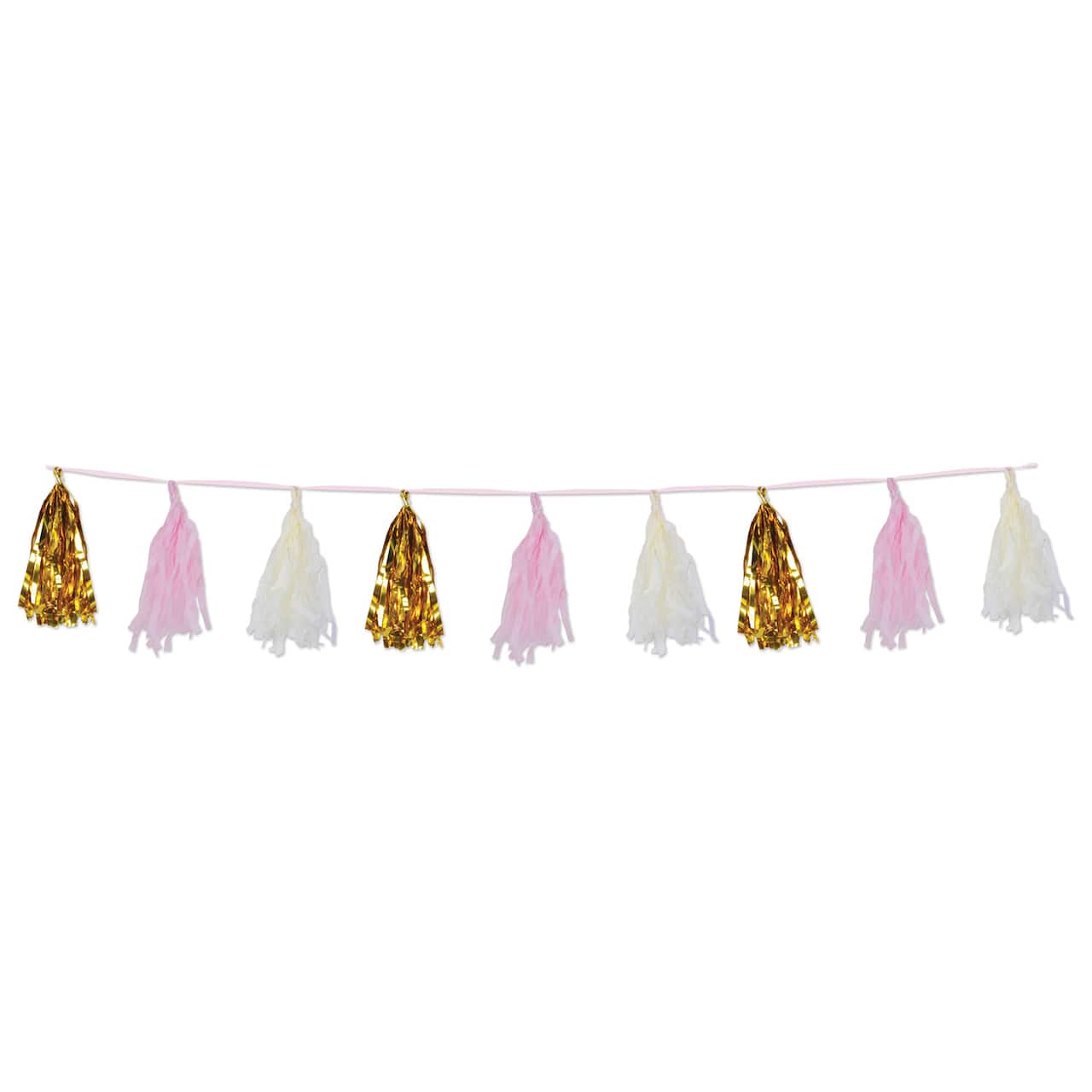 Beistle 8ft. Gold, Pink & Ivory Metallic & Tissue Tassel Garlands, 2ct.
